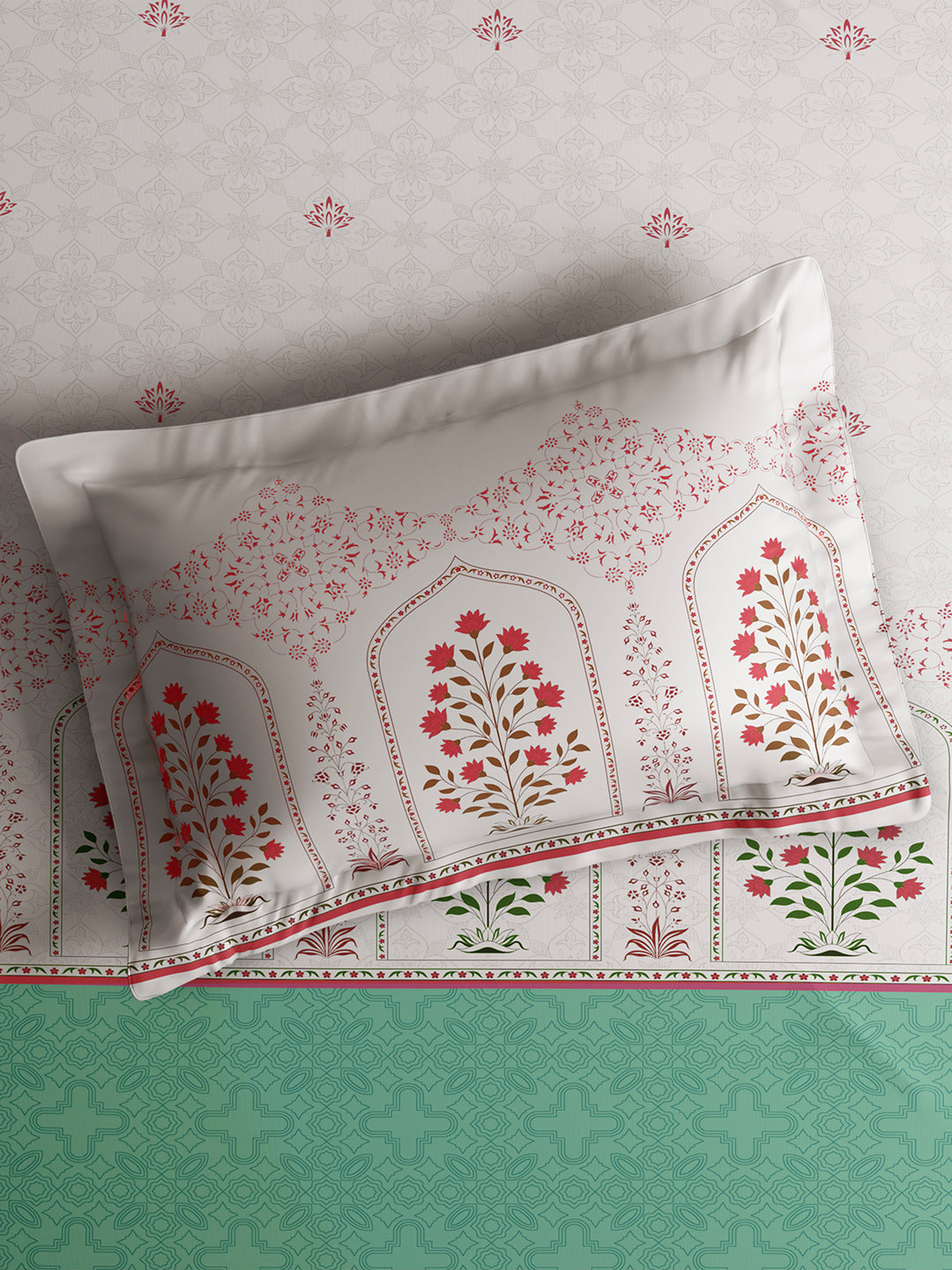 Embrace 100% Cotton King Bedsheet with 2 Pillow Covers | Green Floral Bedsheet Set