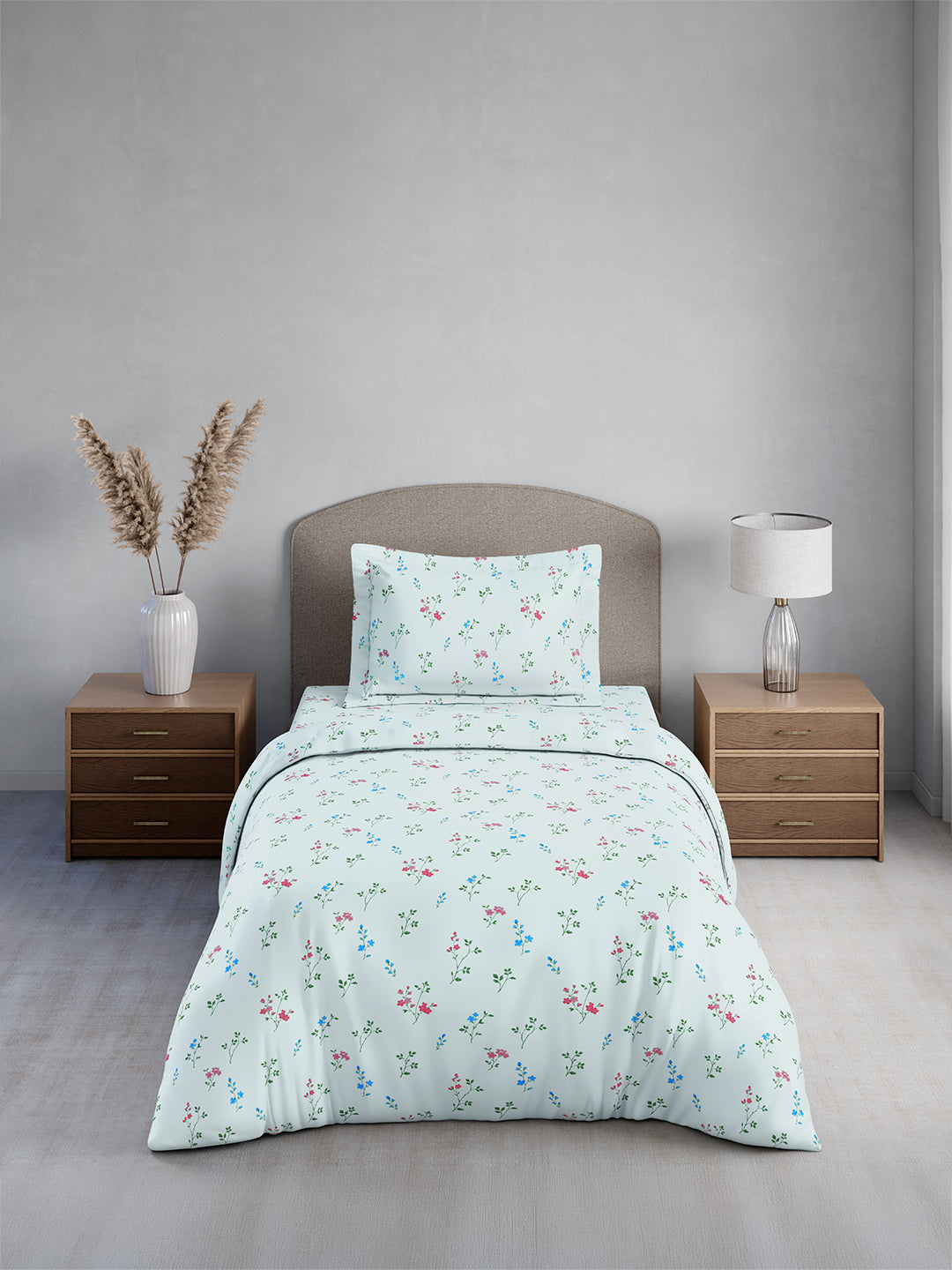 Cottage Garden 100% Cotton Single Bedsheet with 1 Pillow Cover | 300 TC Blue Floral Bedsheet Set