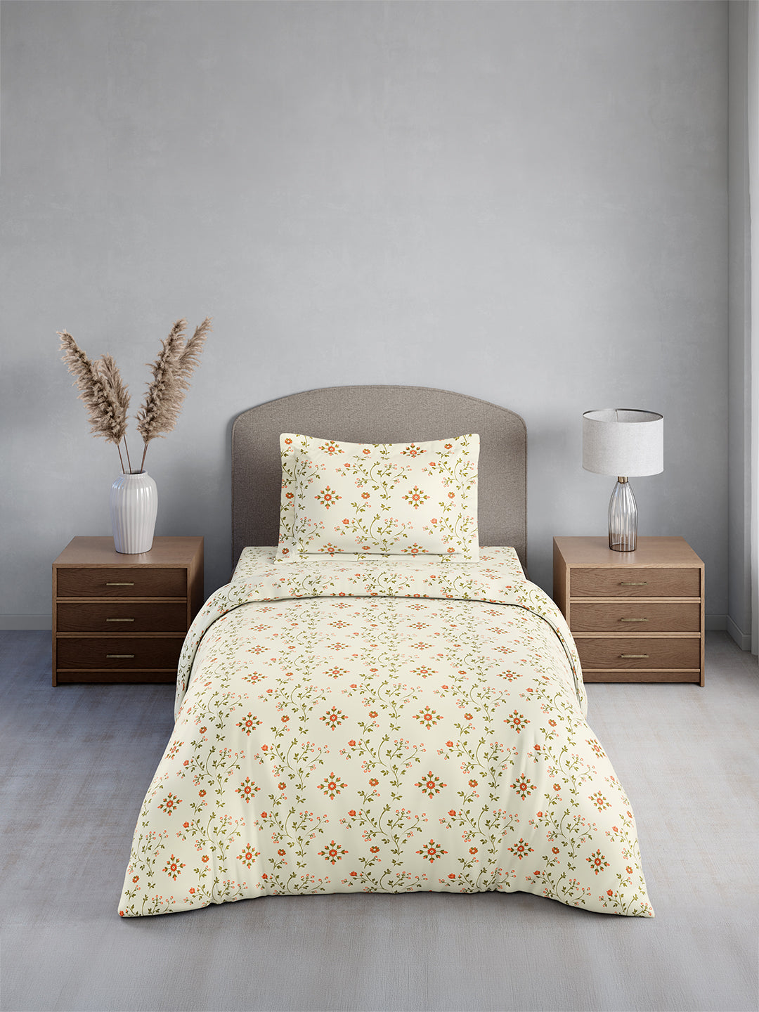 Cottage Garden 100% Cotton Single Bedsheet with 1 Pillow Cover | 300 TC Yellow Floral Bedsheet Set