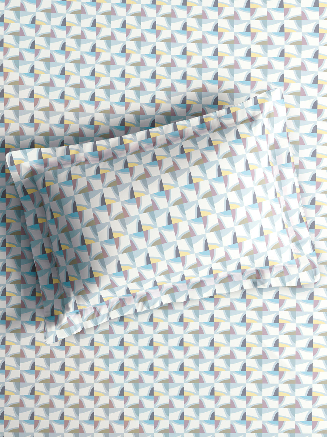 Cottage Garden 100% Cotton Single Bedsheet with 1 Pillow Cover | 300 TC Blue Geometrical Bedsheet Set