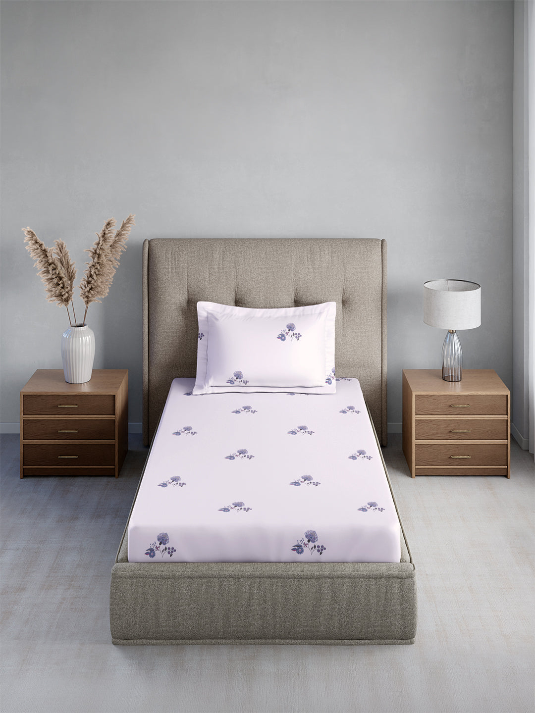 Cottage Garden 100% Cotton Single Bedsheet with 1 Pillow Cover | 300 TC Purple Floral Bedsheet Set