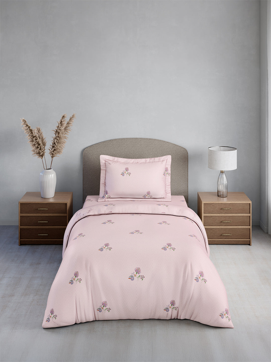 Cottage Garden 100% Cotton Single Bedsheet with 1 Pillow Cover | 300 TC Pink Floral Bedsheet Set