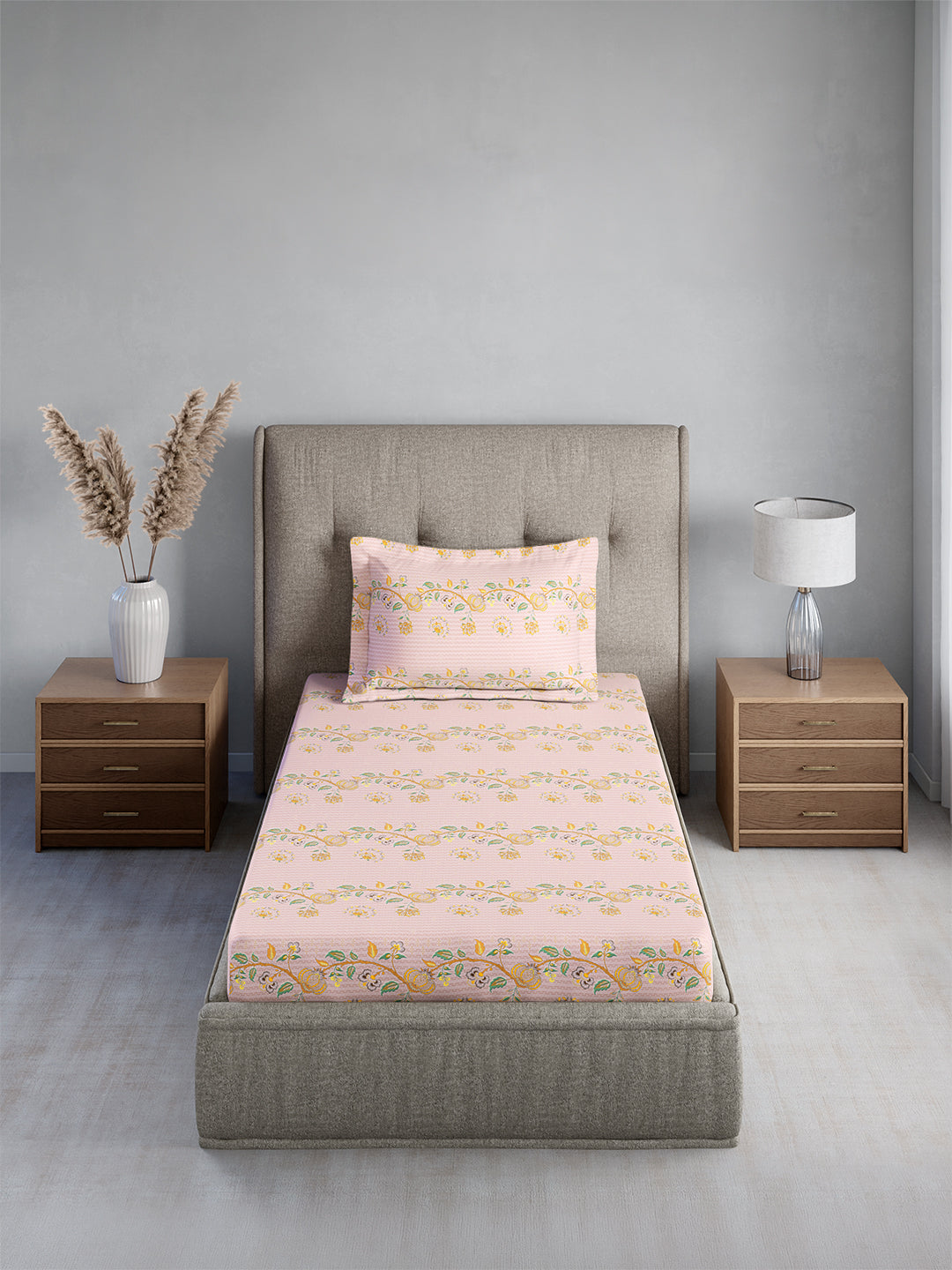 Cottage Garden 100% Cotton Single Bedsheet with 1 Pillow Cover | 300 TC Pink Floral Bedsheet Set