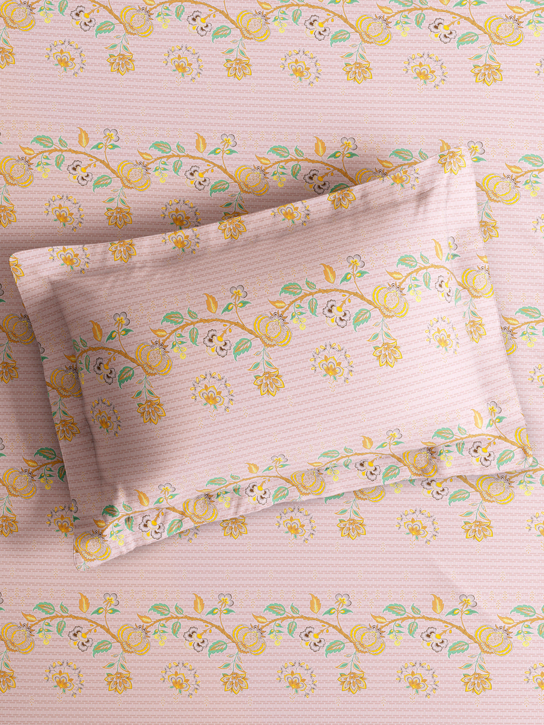 Cottage Garden 100% Cotton Single Bedsheet with 1 Pillow Cover | 300 TC Pink Floral Bedsheet Set
