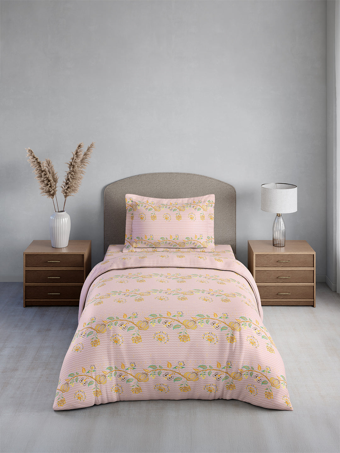 Cottage Garden 100% Cotton Single Bedsheet with 1 Pillow Cover | 300 TC Pink Floral Bedsheet Set