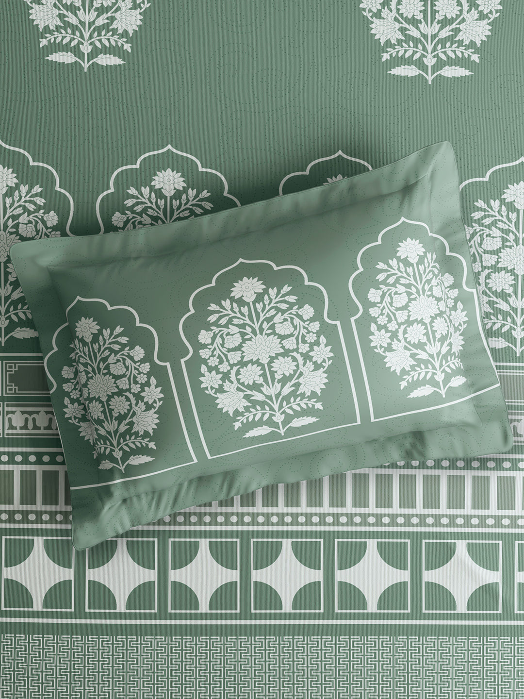 Valatia Tarang 100% Cotton King Bedsheet with 2 Pillow Covers | 200 TC Green Ethnic Print Bedsheet Set