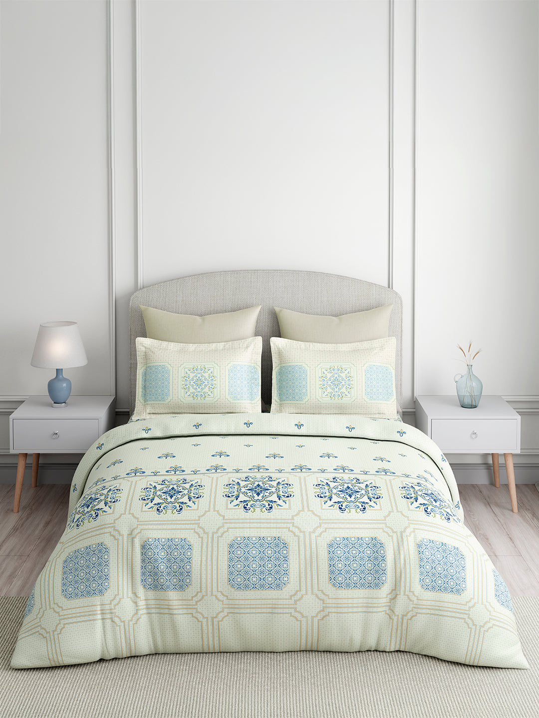 Valatia Tarang 100% Cotton King Bedsheet with 2 Pillow Covers | 200 TC Blue Ethnic Print Bedsheet Set