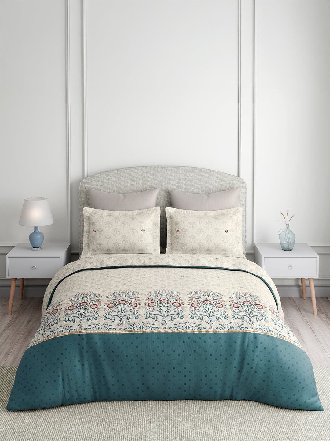Valatia Tarang 100% Cotton King Bedsheet with 2 Pillow Covers | 200 TC Blue Ethnic Print Bedsheet Set
