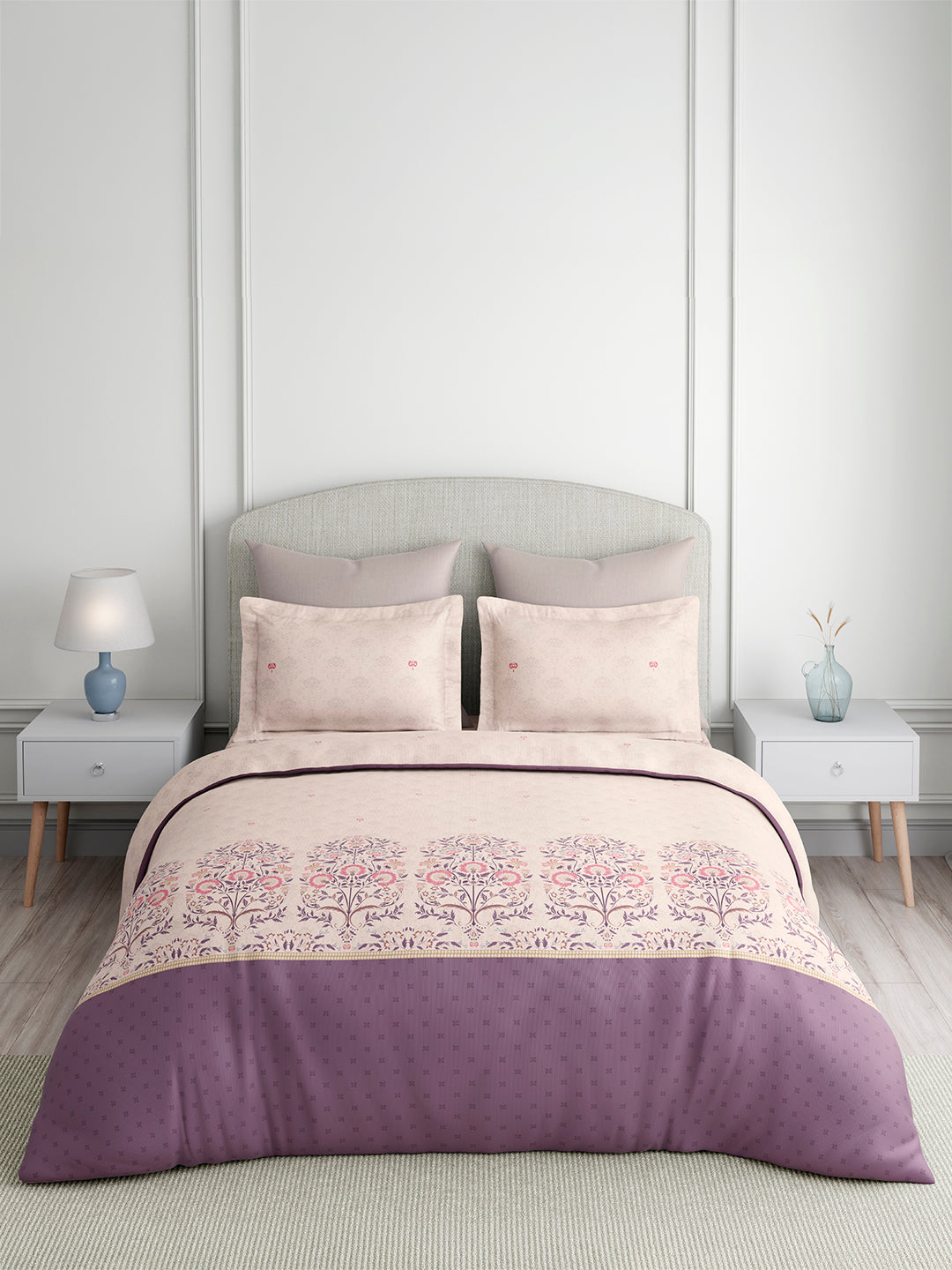 Valatia Tarang 100% Cotton King Bedsheet with 2 Pillow Covers | 200 TC Purple Ethnic Print Bedsheet Set