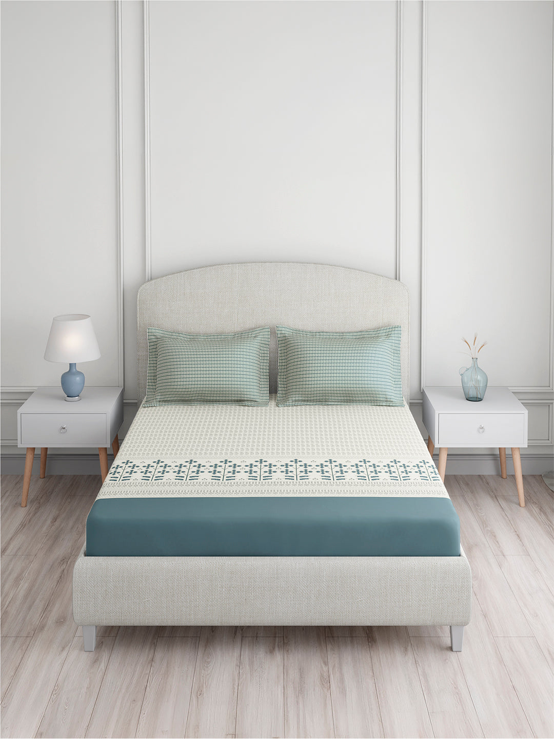 Valatia 100% Cotton 200 TC King Bedsheet with 2 Pillow Covers | Grey Floral Bedsheet Set