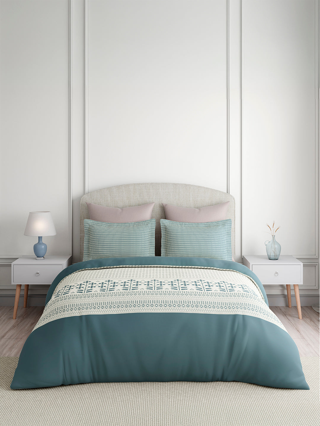 Valatia 100% Cotton 200 TC King Bedsheet with 2 Pillow Covers | Grey Floral Bedsheet Set