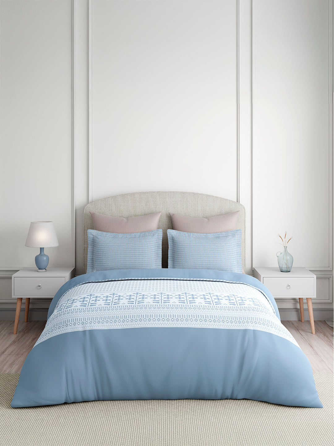 Valatia 100% Cotton 200 TC King Bedsheet with 2 Pillow Covers | Blue Floral Bedsheet Set
