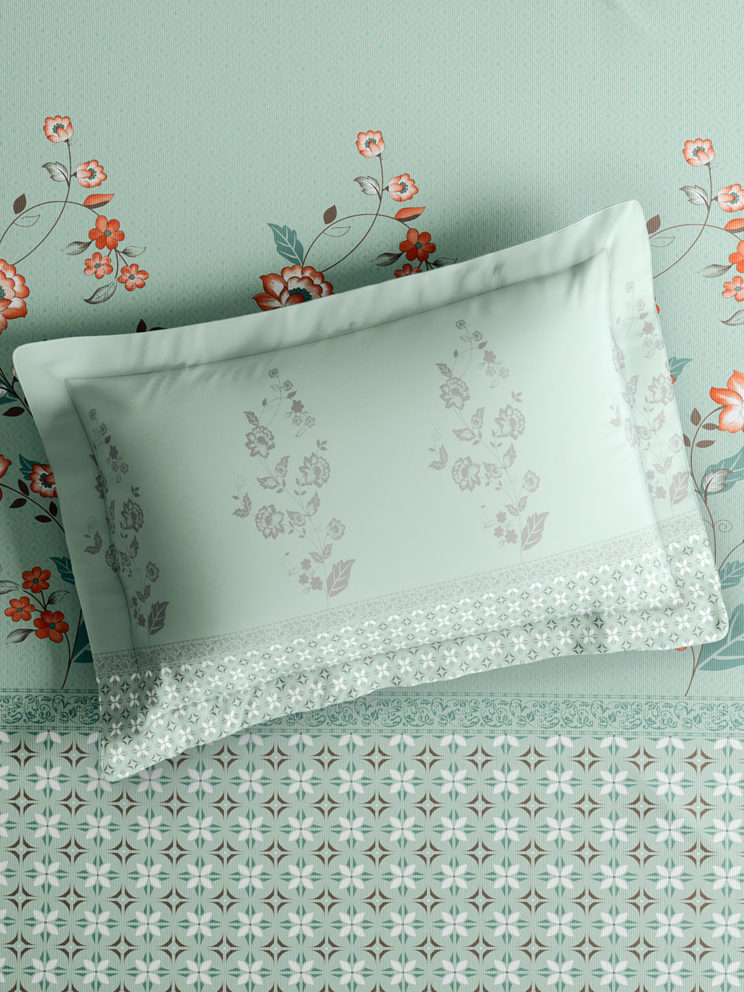 Valatia 100% Cotton 200 TC King Bedsheet with 2 Pillow Covers | Blue Floral Bedsheet Set
