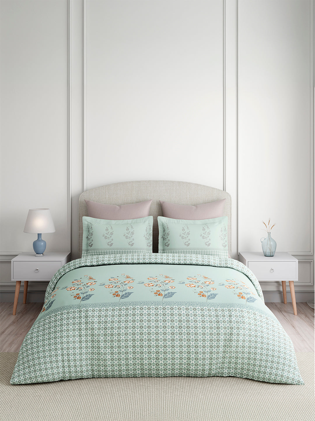 Valatia 100% Cotton 200 TC King Bedsheet with 2 Pillow Covers | Blue Floral Bedsheet Set