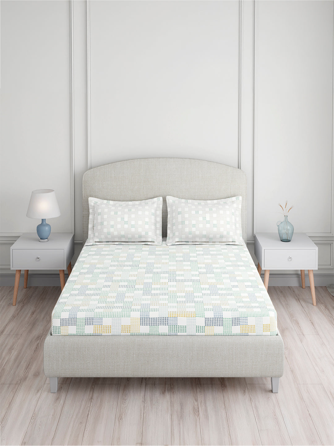 Valatia 100% Cotton King Bedsheet with 2 Pillow Covers | 200 TC Multicolor Geometrical Bedsheet Set