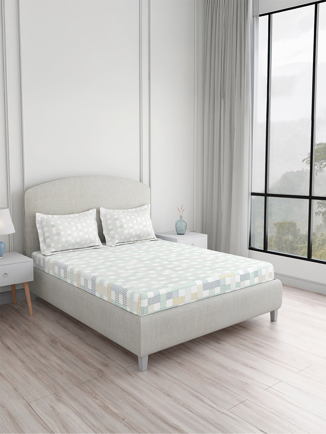 Valatia 100% Cotton King Bedsheet with 2 Pillow Covers | 200 TC Multicolor Geometrical Bedsheet Set