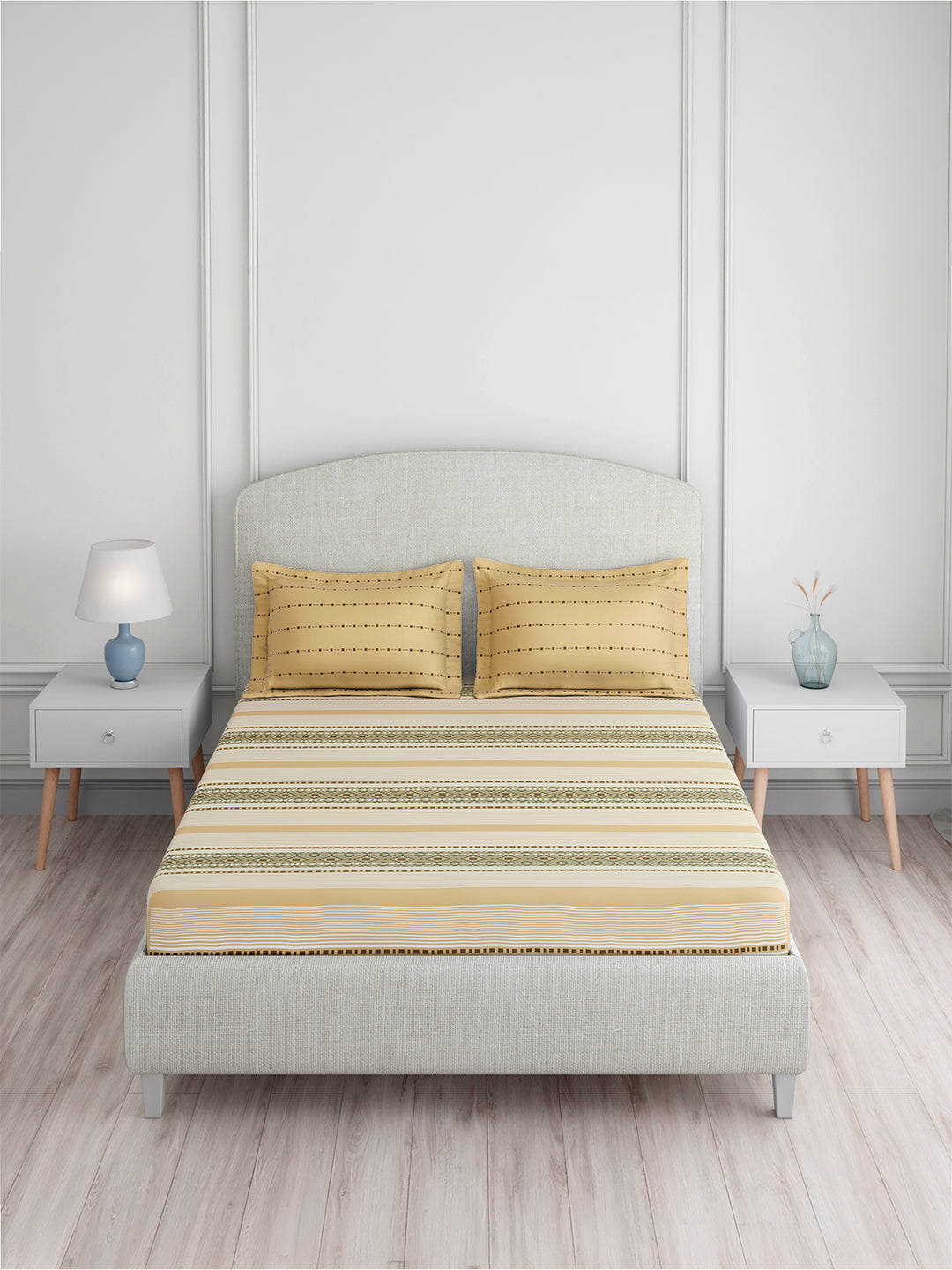 Valatia 100% Cotton King Bedsheet with 2 Pillow Covers | 200 TC Yellow Geometrical Bedsheet Set