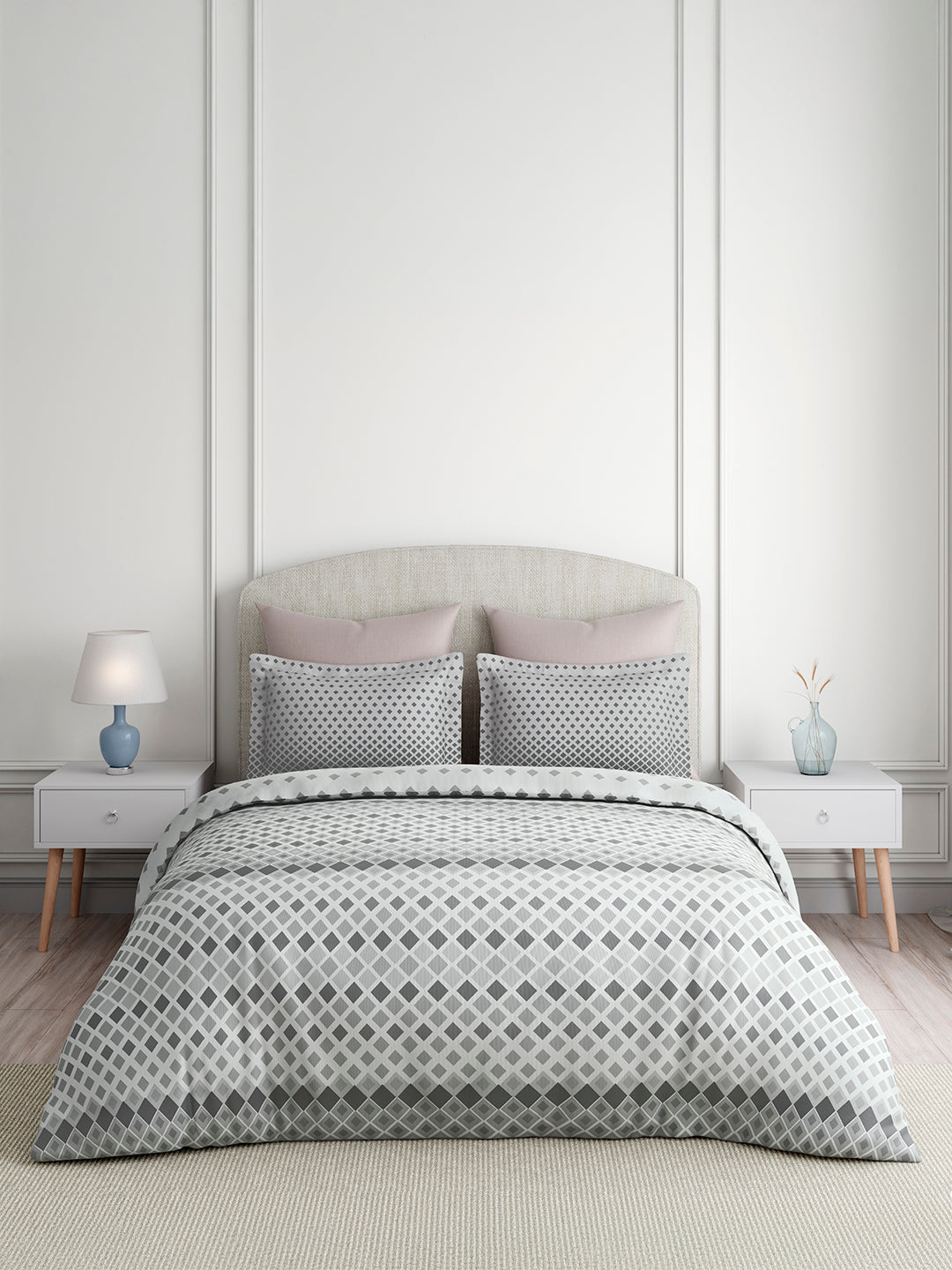 Valatia 100% Cotton King Bedsheet with 2 Pillow Covers | 200 TC Grey Geometrical Bedsheet Set