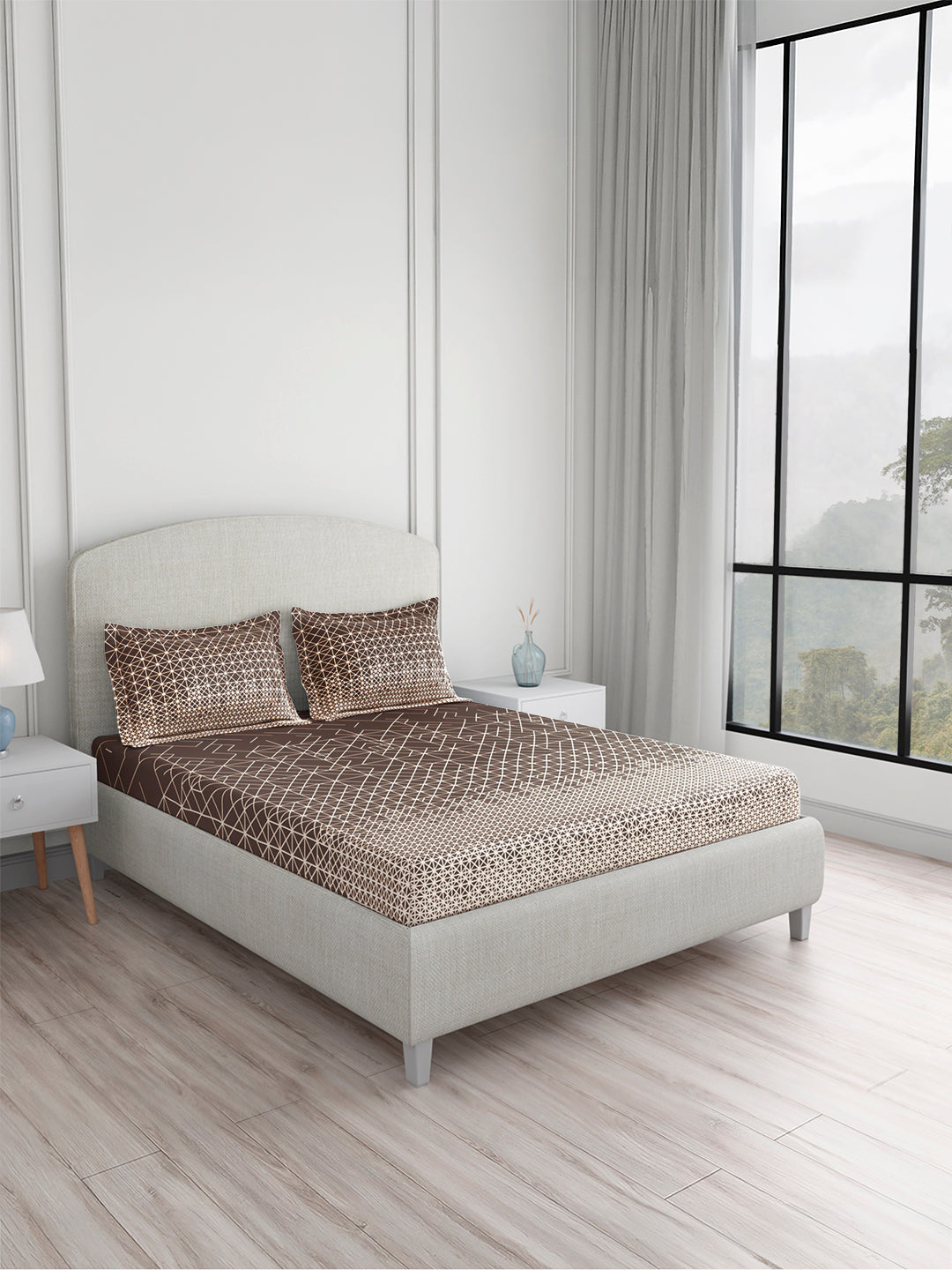 Valatia 100% Cotton King Bedsheet with 2 Pillow Covers | 200 TC Brown Geometrical Bedsheet Set