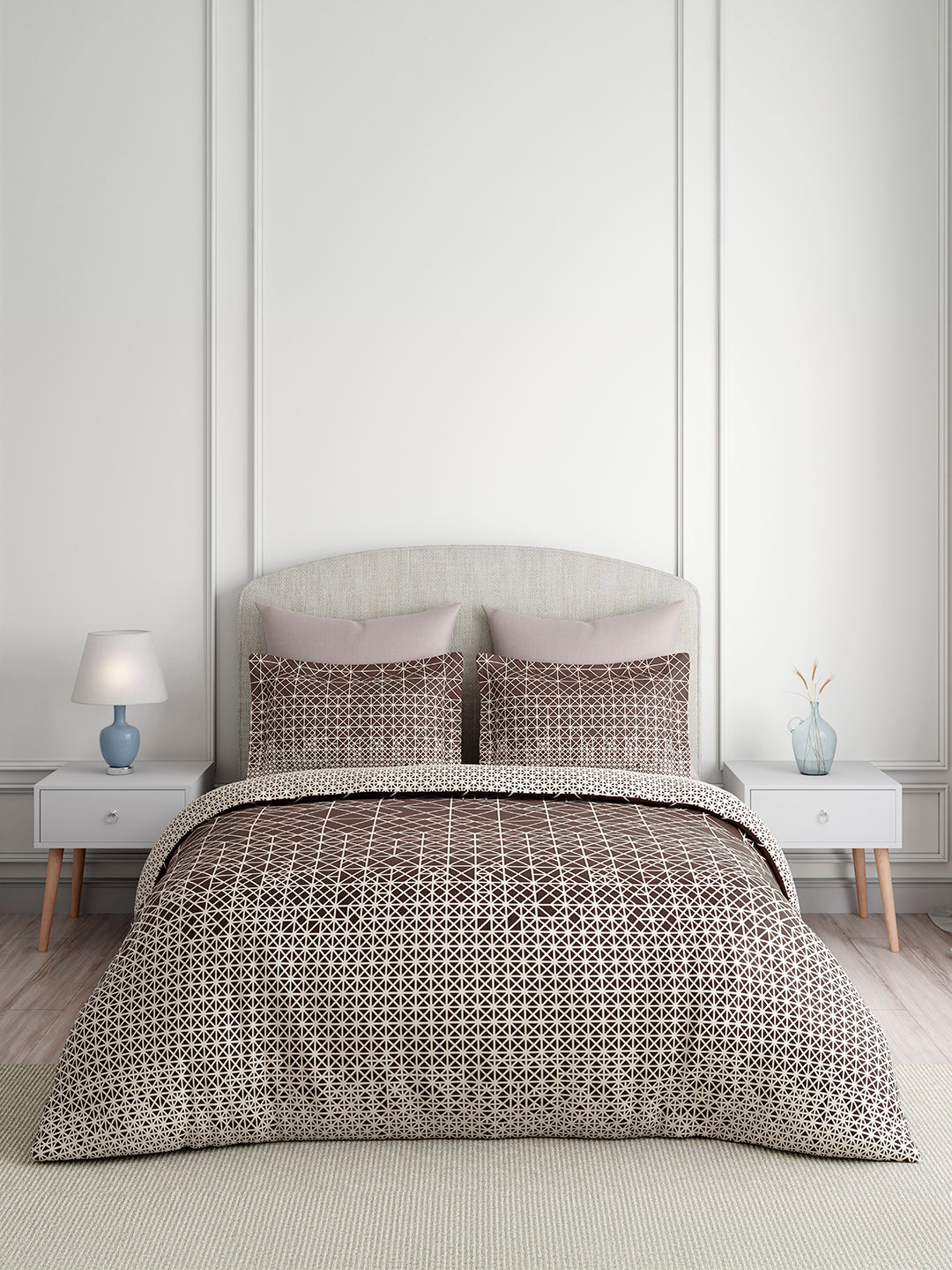 Valatia 100% Cotton King Bedsheet with 2 Pillow Covers | 200 TC Brown Geometrical Bedsheet Set