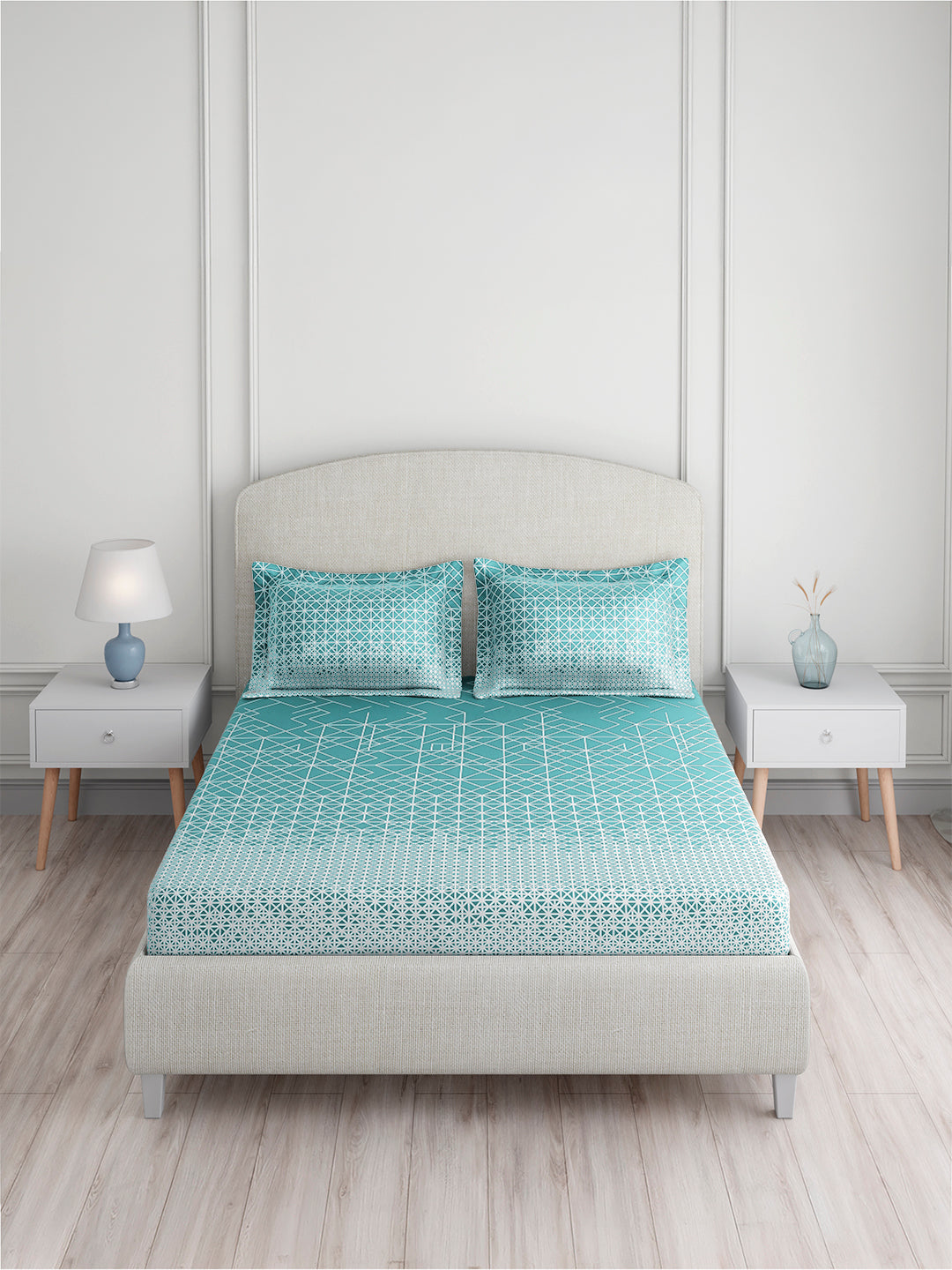 Valatia 100% Cotton King Bedsheet with 2 Pillow Covers | 200 TC Blue Geometrical Bedsheet Set