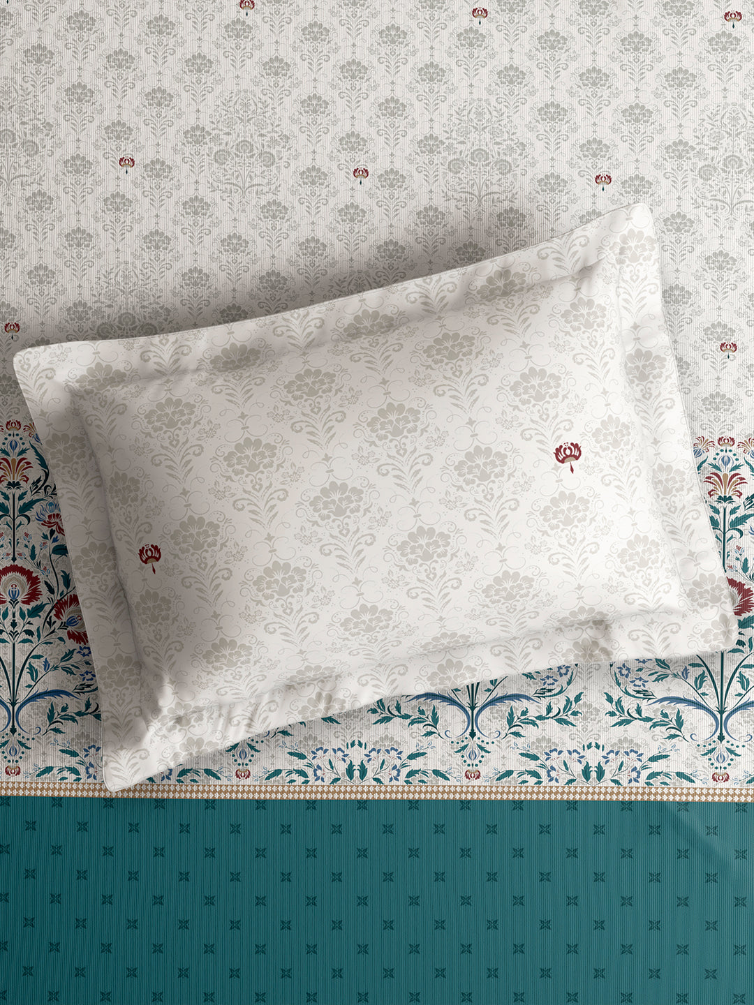 Valatia Tarang 100% Cotton Single Bedsheet with 1 Pillow Cover | 200 TC Blue Ethnic Print Bedsheet Set