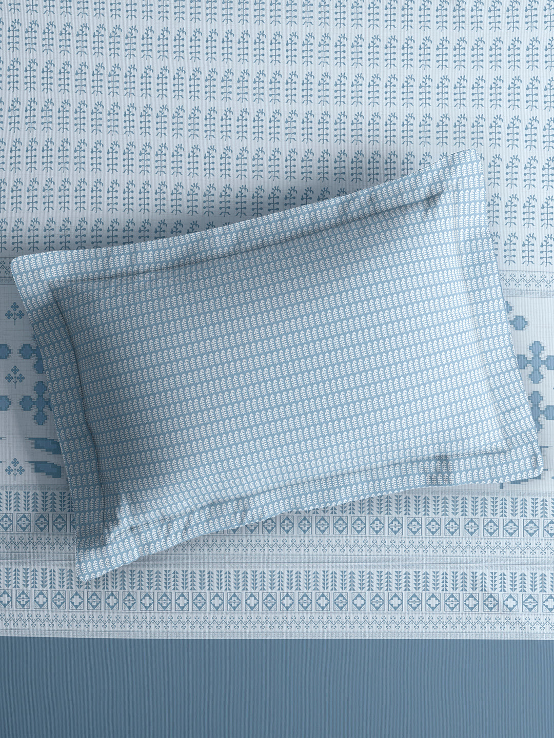 Valatia 100% Cotton Single Bedsheet with 1 Pillow Cover | 200 TC Blue Floral Bedsheet Set