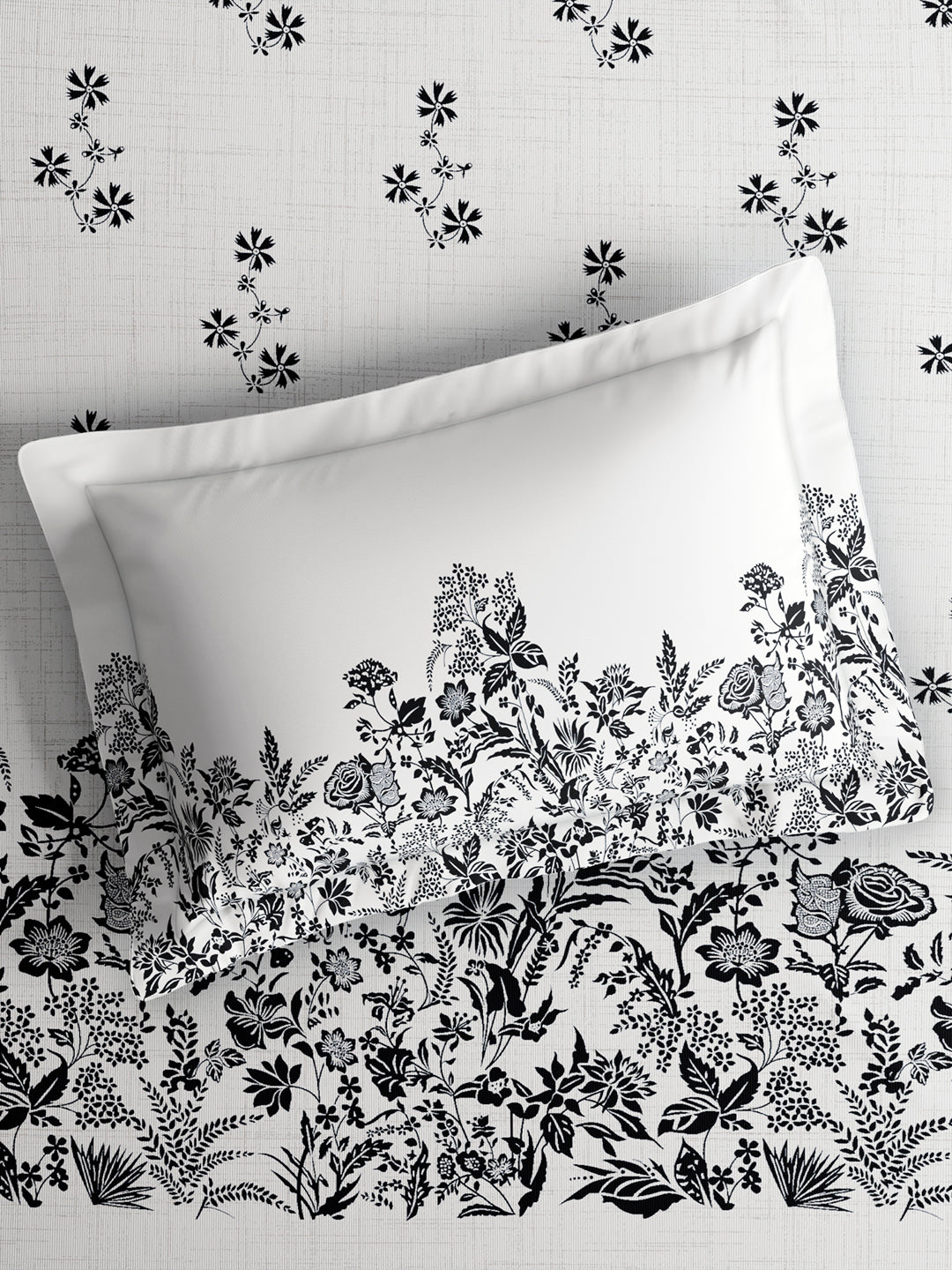 Valatia 100% Cotton Single Bedsheet with 1 Pillow Cover | 200 TC White Floral Bedsheet Set