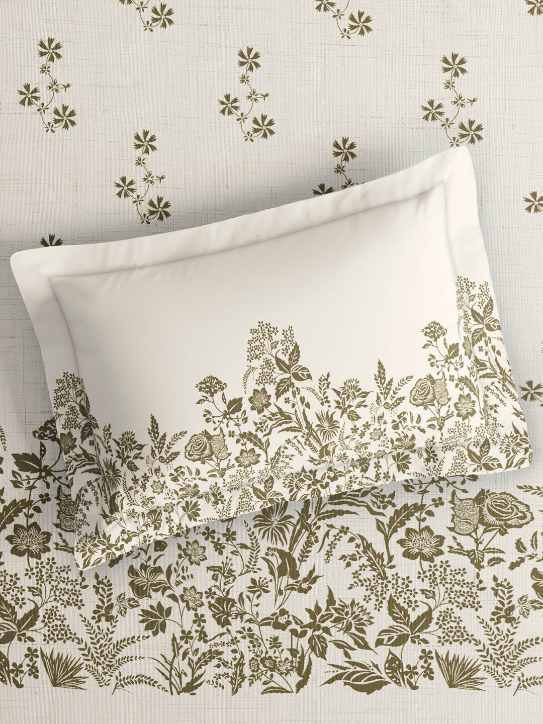Valatia 100% Cotton Single Bedsheet with 1 Pillow Cover | 200 TC Cream Floral Bedsheet Set