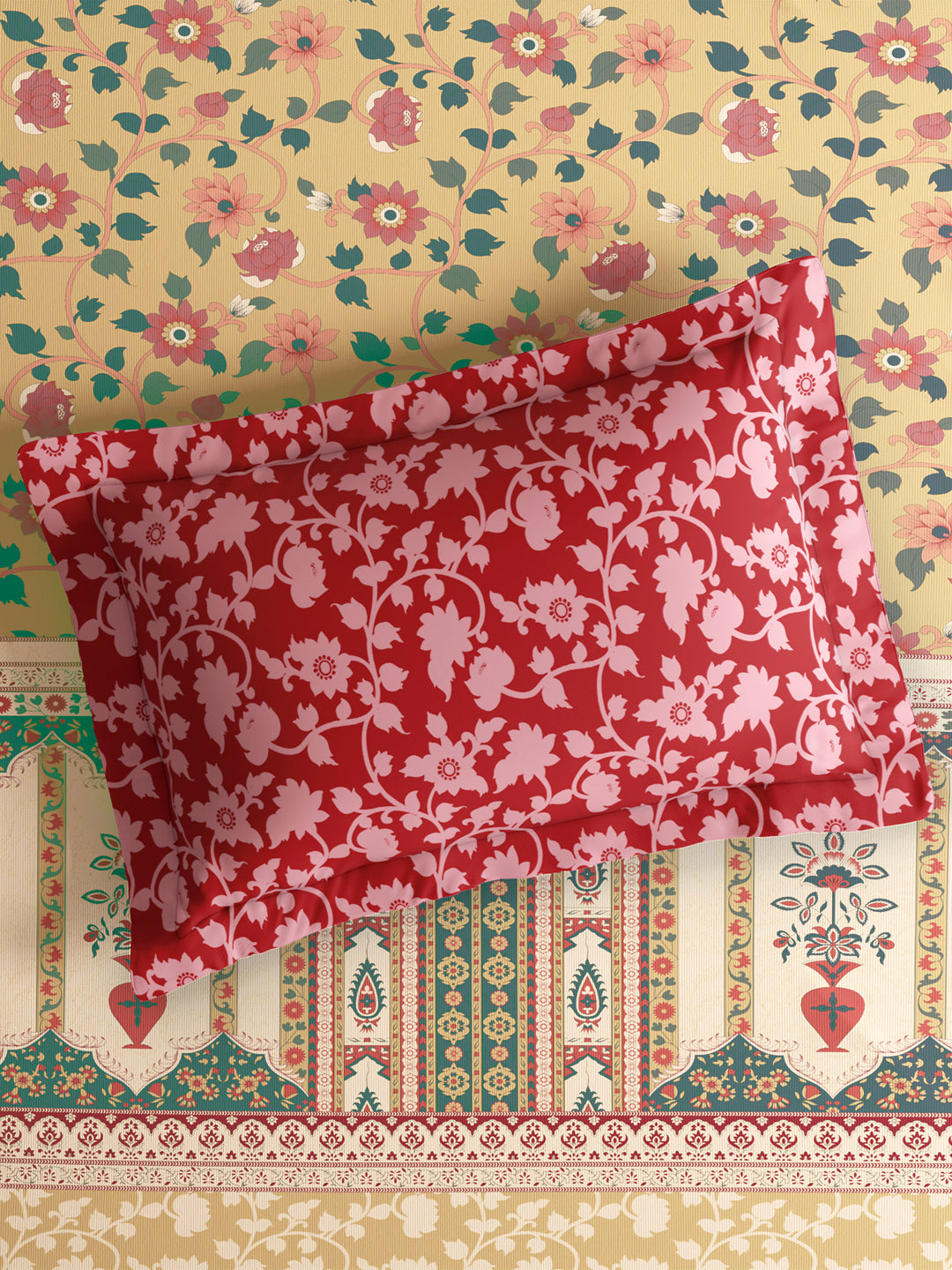 Valatia 100% Cotton Single Bedsheet with 1 Pillow Cover | 200 TC Pink & Beige Floral Bedsheet Set