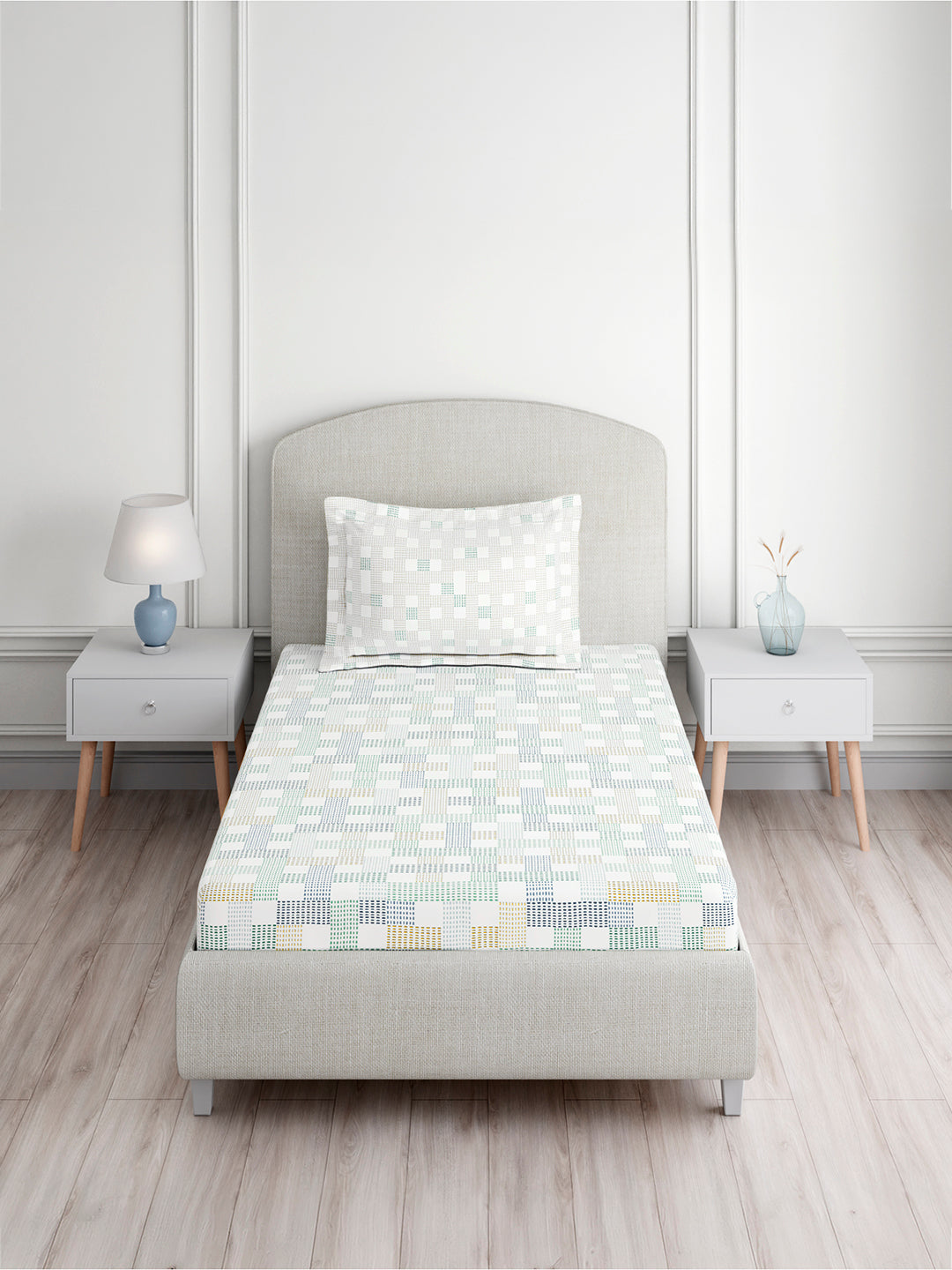 Valatia 100% Cotton Single Bedsheet with 1 Pillow Cover | Multicolor Geometrical 200 TC Bedsheet Set