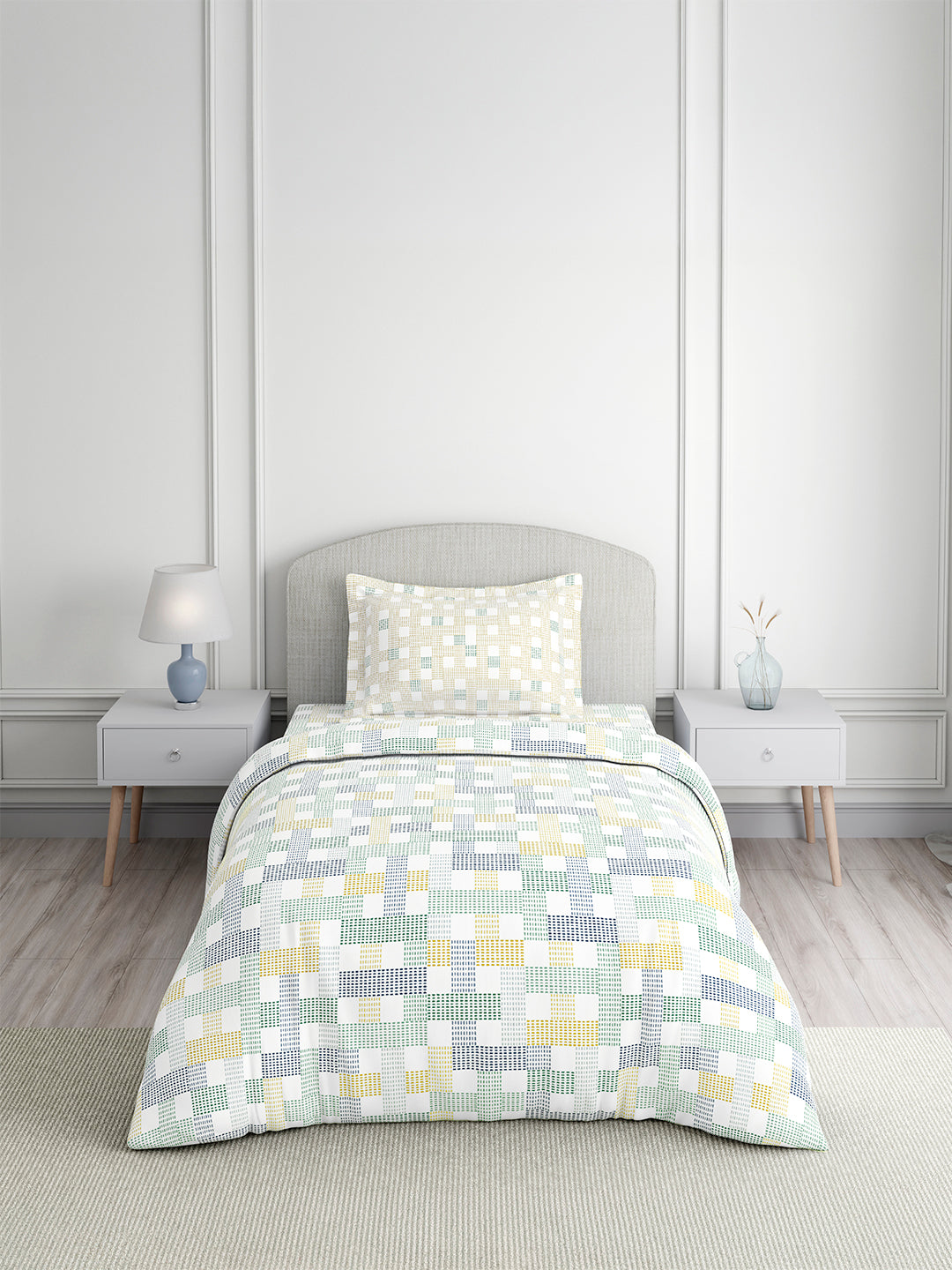 Valatia 100% Cotton Single Bedsheet with 1 Pillow Cover | Multicolor Geometrical 200 TC Bedsheet Set