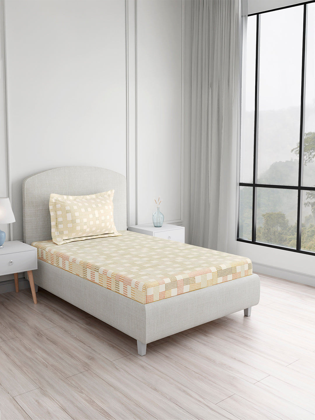 Valatia 100% Cotton Single Bedsheet with 1 Pillow Cover | Multicolor Geometrical 200 TC Bedsheet Set
