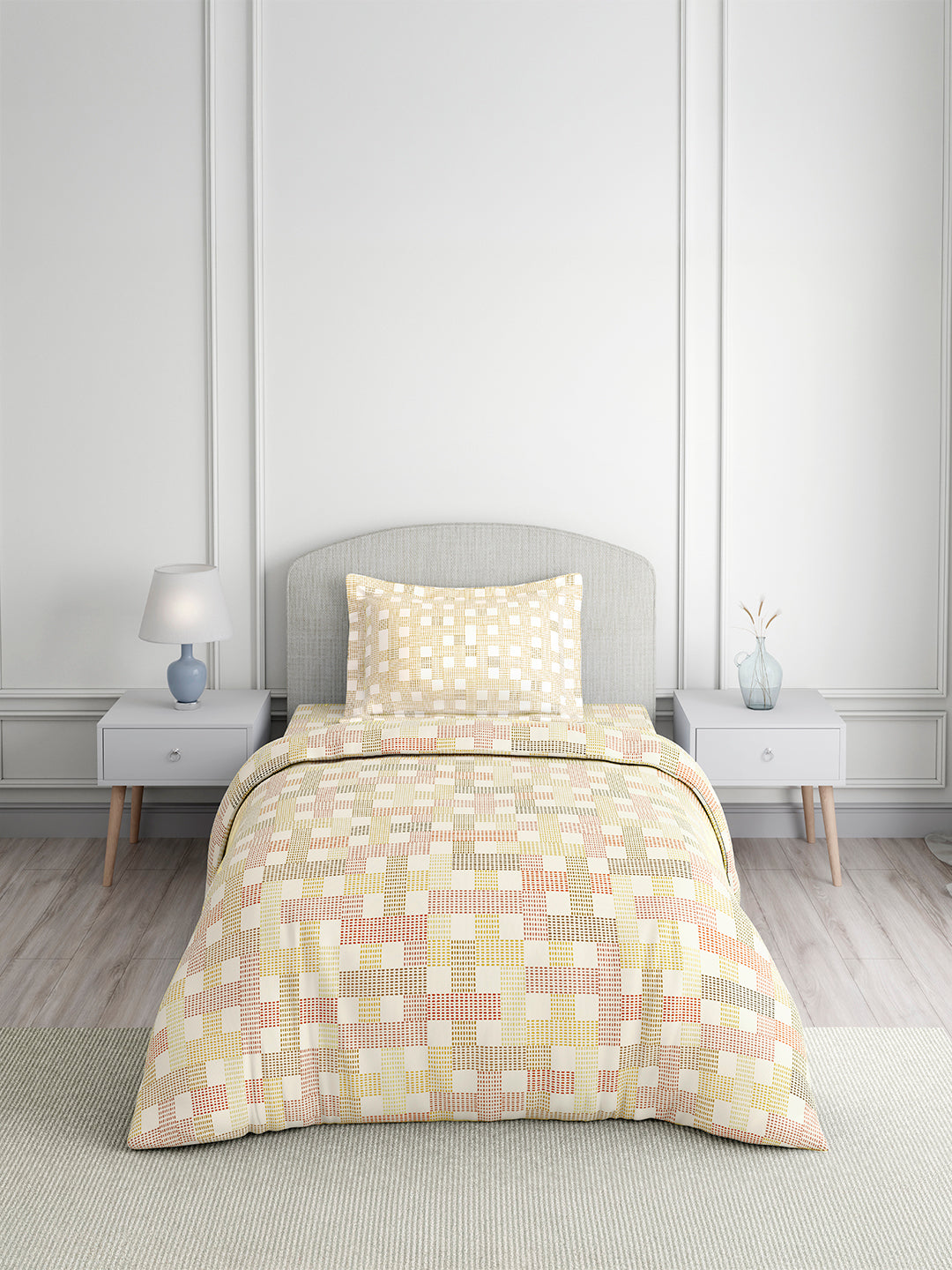 Valatia 100% Cotton Single Bedsheet with 1 Pillow Cover | Multicolor Geometrical 200 TC Bedsheet Set