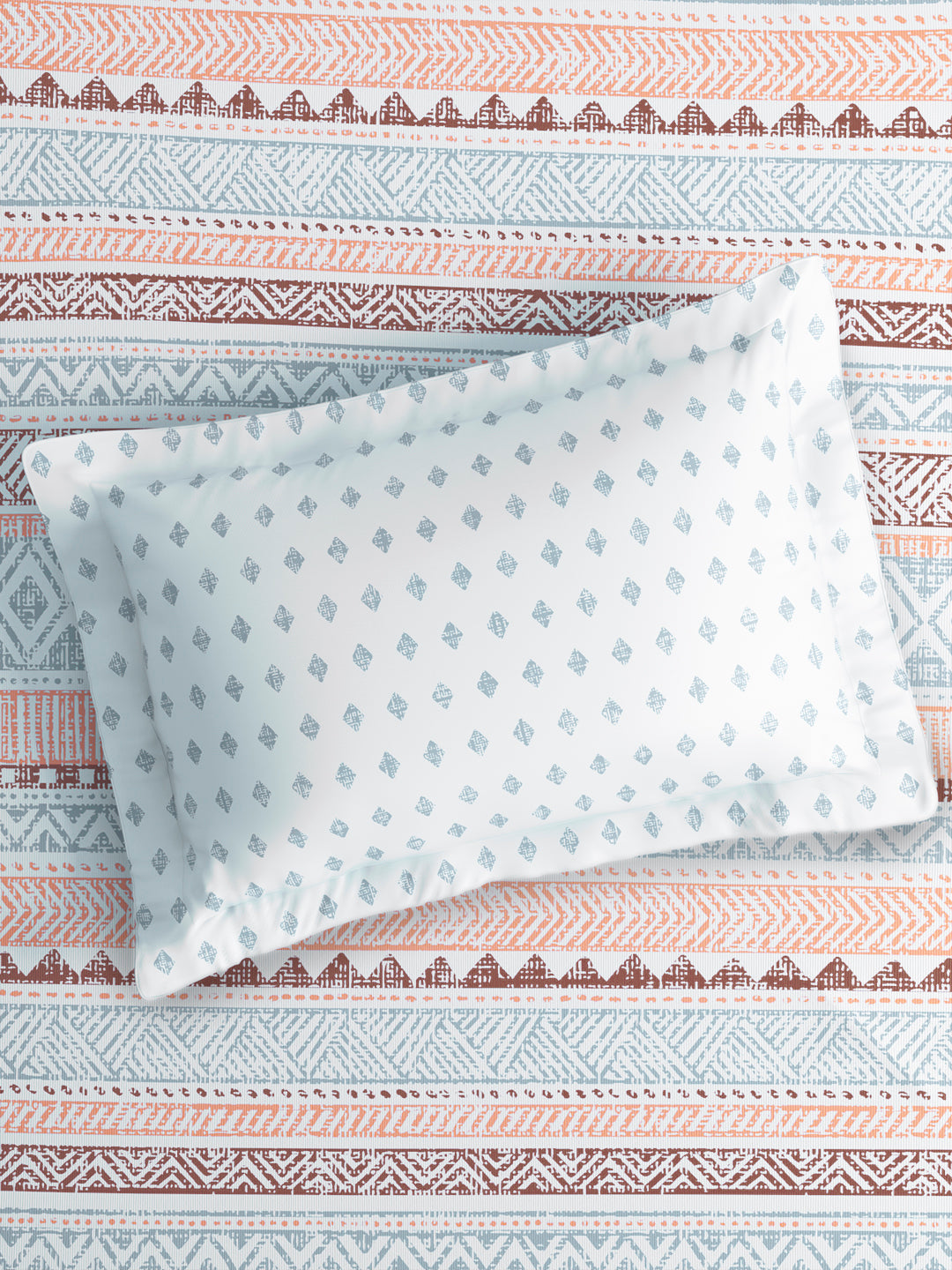 Valatia 100% Cotton Single Bedsheet with 1 Pillow Cover | Blue Geometrical 200 TC Bedsheet Set