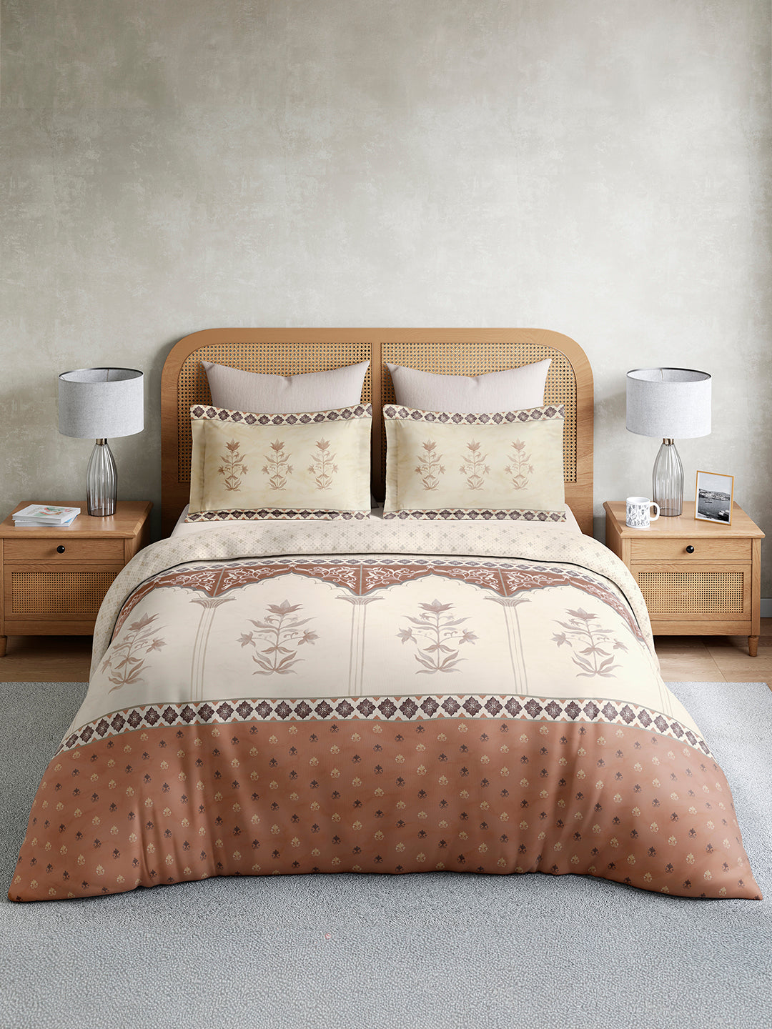 Vivara 100% Cotton King Bedsheet with 2 Pillow Covers | Brown Floral Digitally Printed Bedsheet Set