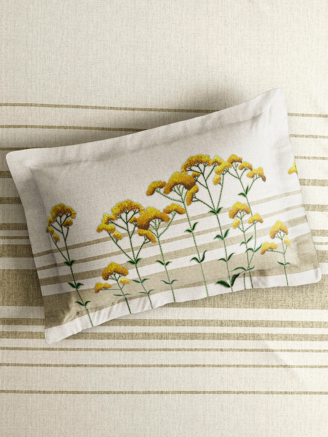 Vivara 100% Cotton King Bedsheet with 2 Pillow Covers | Grey & Yellow Floral Digitally Printed Bedsheet Set
