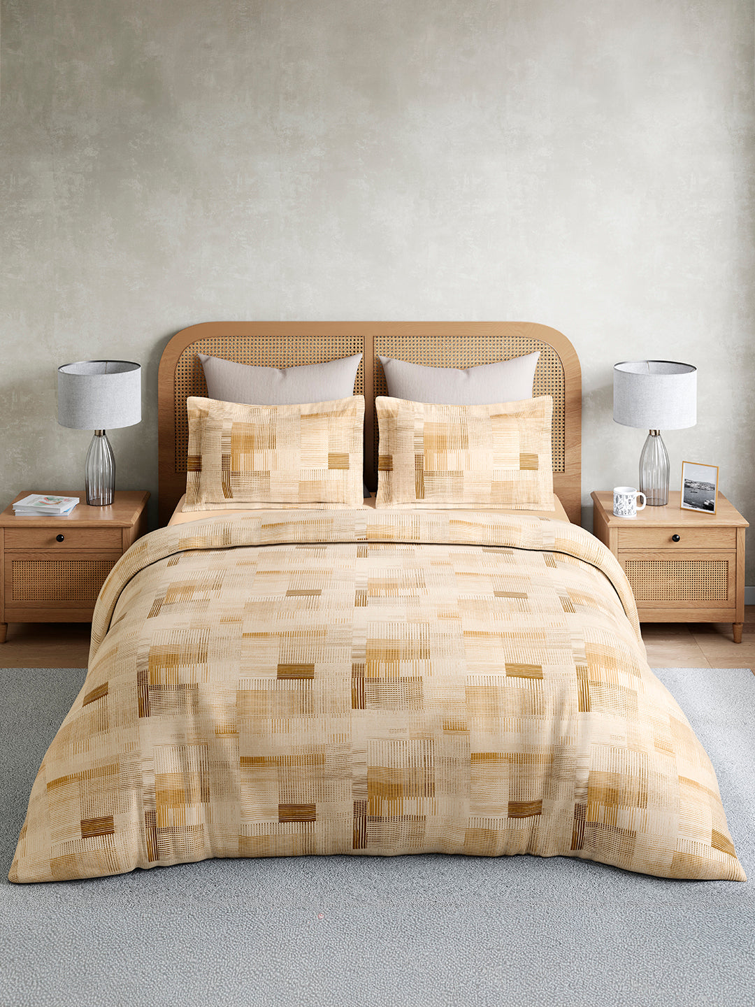 Vivara 100% Cotton King Bedsheet with 2 Pillow Covers | Beige Stripes Digitally Printed Bedsheet Set