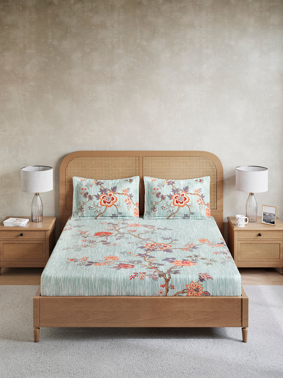 Vivara 100% Cotton King Bedsheet with 2 Pillow Covers | Blue Floral Digitally Printed Bedsheet Set
