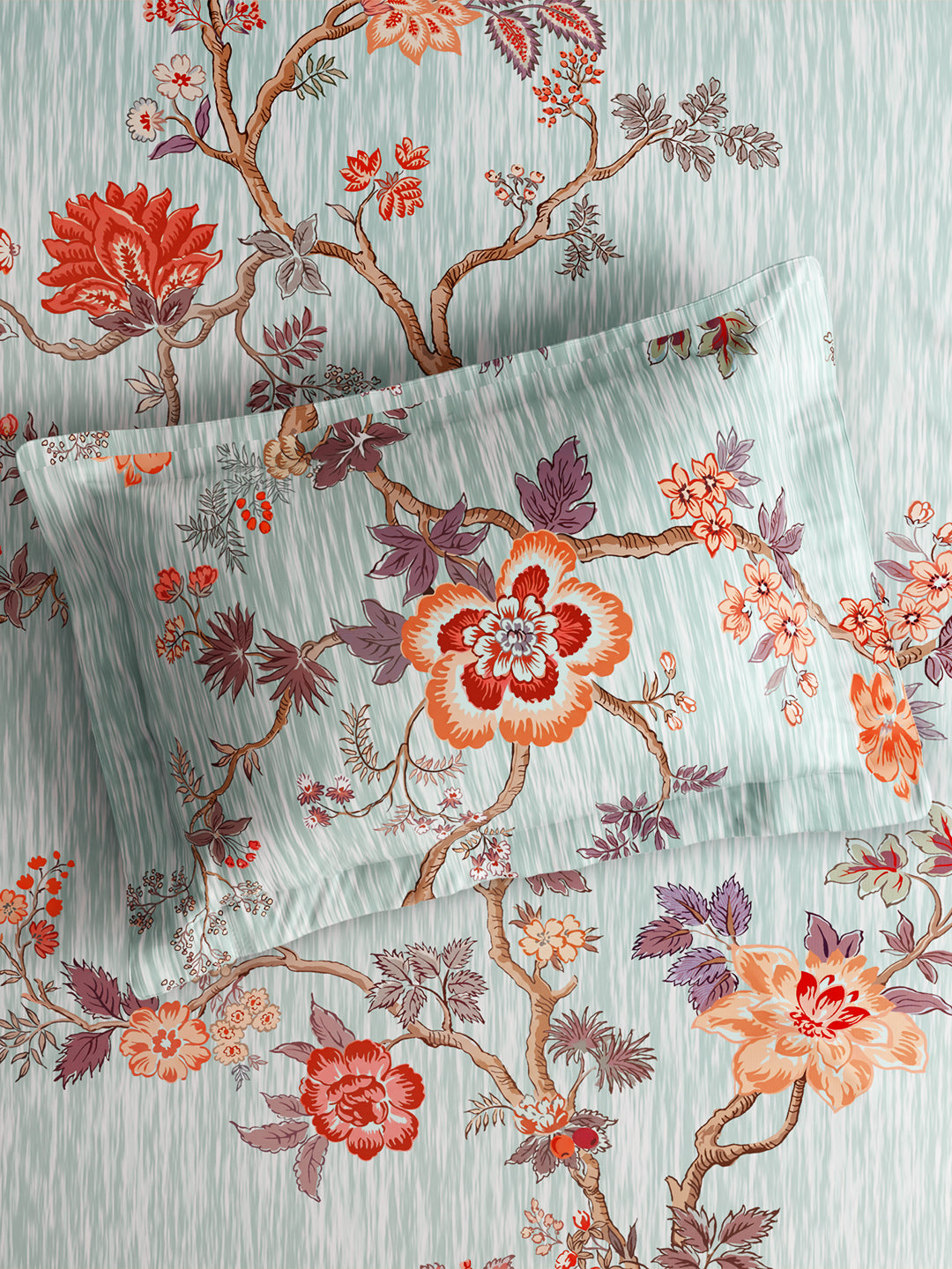 Vivara 100% Cotton King Bedsheet with 2 Pillow Covers | Blue Floral Digitally Printed Bedsheet Set