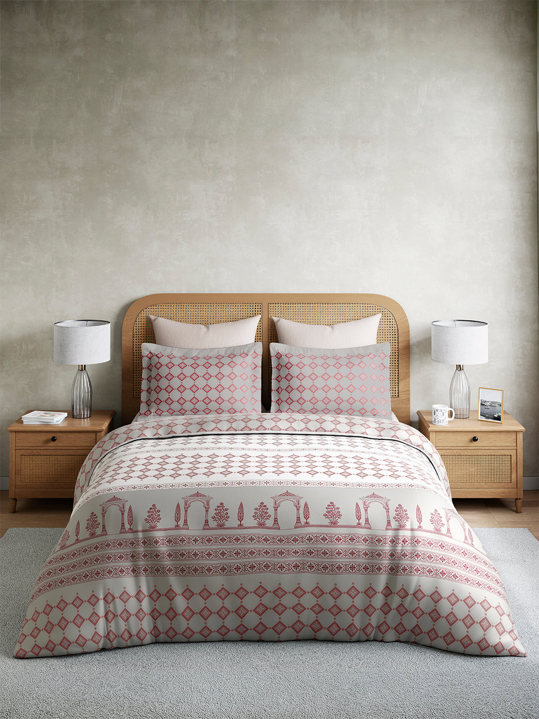 Embrace 100% Cotton King Bedsheet with 2 Pillow Covers | Grey Ethnic Print Bedsheet Set