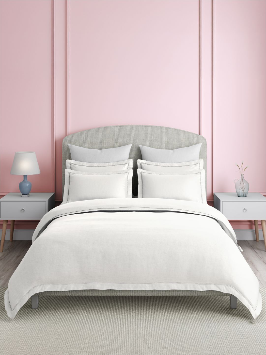 Premium Quality 100% Egyptian Cotton 1000 TC, White King Bedsheet with 4 Pillow Covers (Pearl Stitched), Infinity