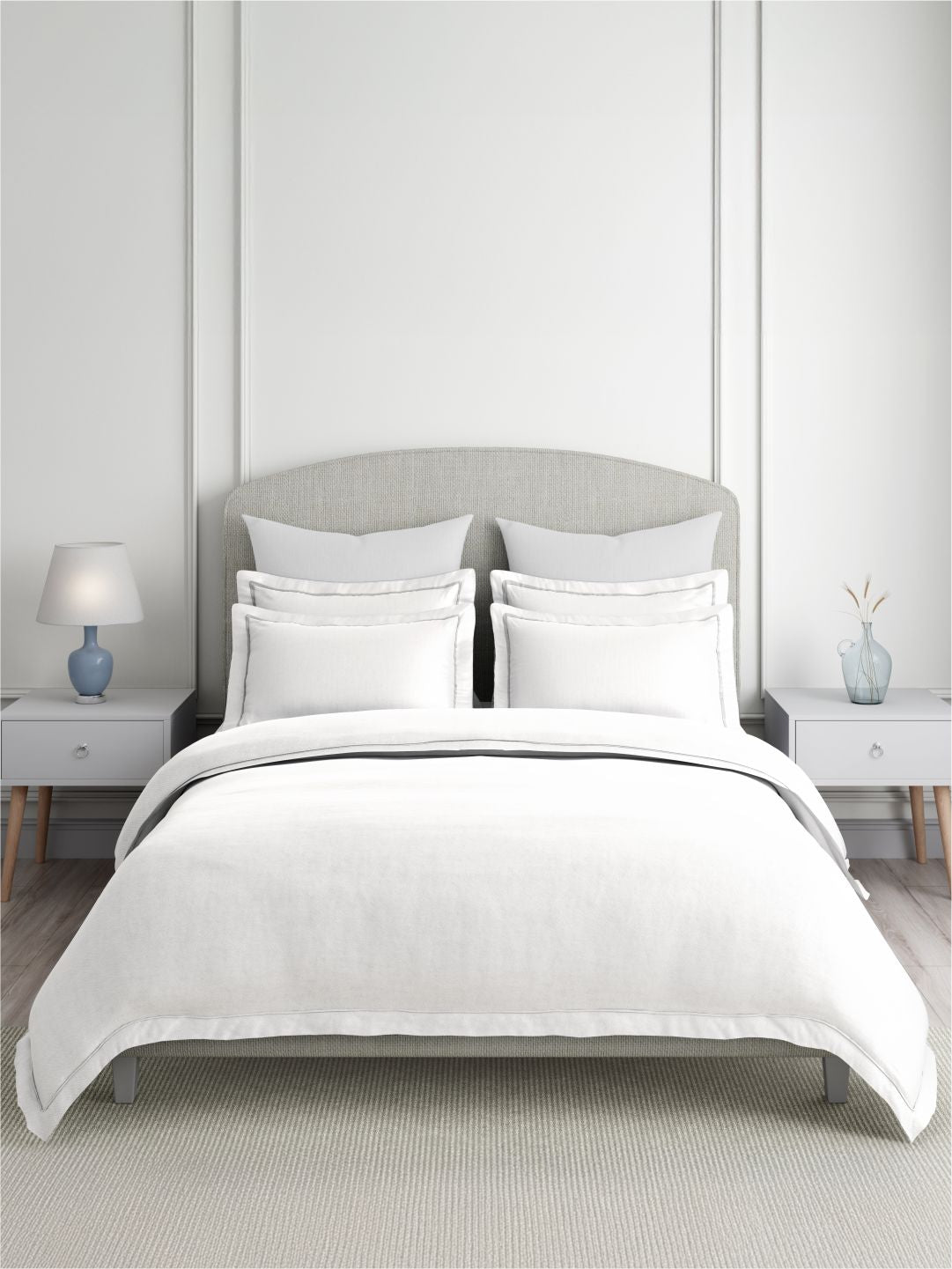 Emblem 100% Cotton 300 TC King Bedsheet with 4 Pillow Covers | Bright White Dyed Solid Bedsheet Set