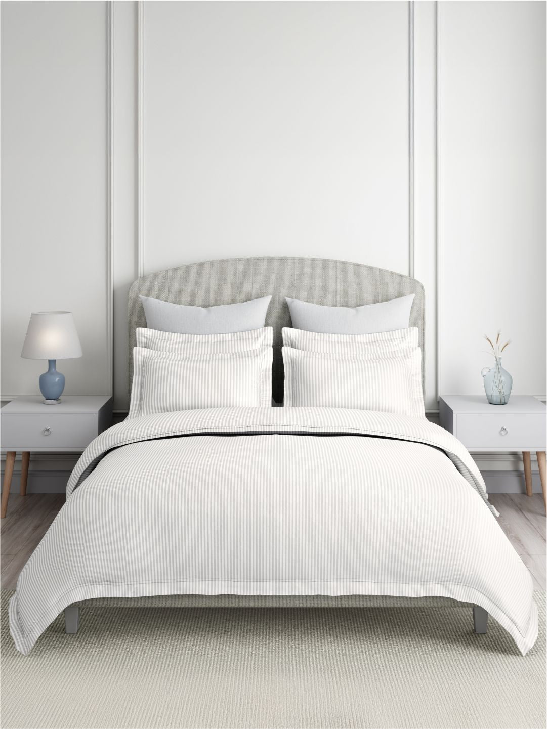 Emblem 100% Cotton 300 TC King Bedsheet with 2 Pillow Covers | White Stripes Bedsheet Set