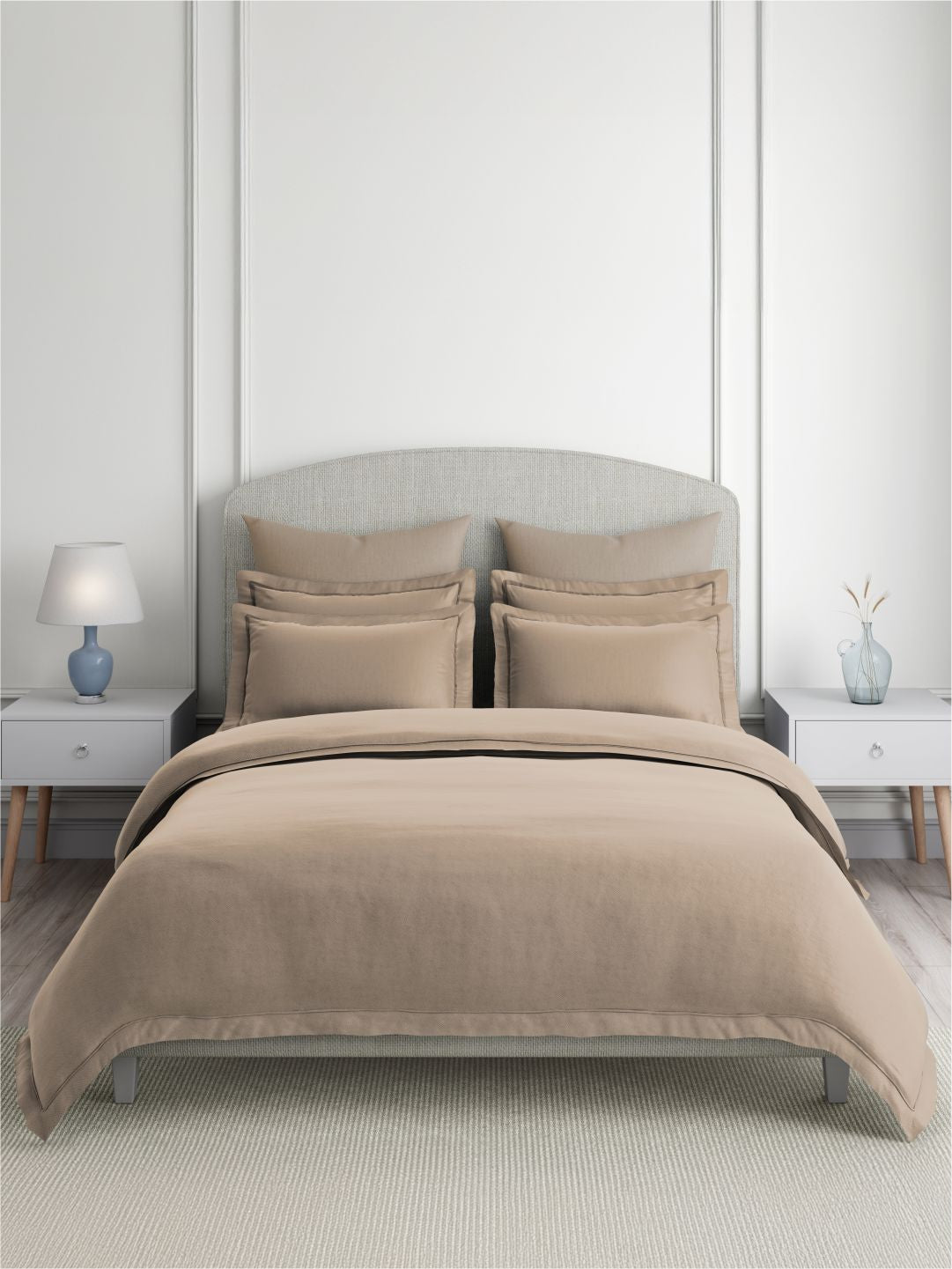 Emblem 100% Cotton 300 TC King Bedsheet with 4 Pillow Covers | Beige Dyed Solid Bedsheet Set