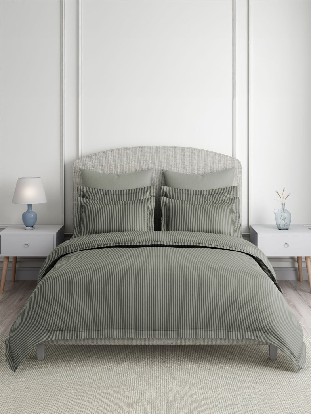 Emblem 100% Cotton 300 TC King Bedsheet with 2 Pillow Covers | Grey Stripes Bedsheet Set