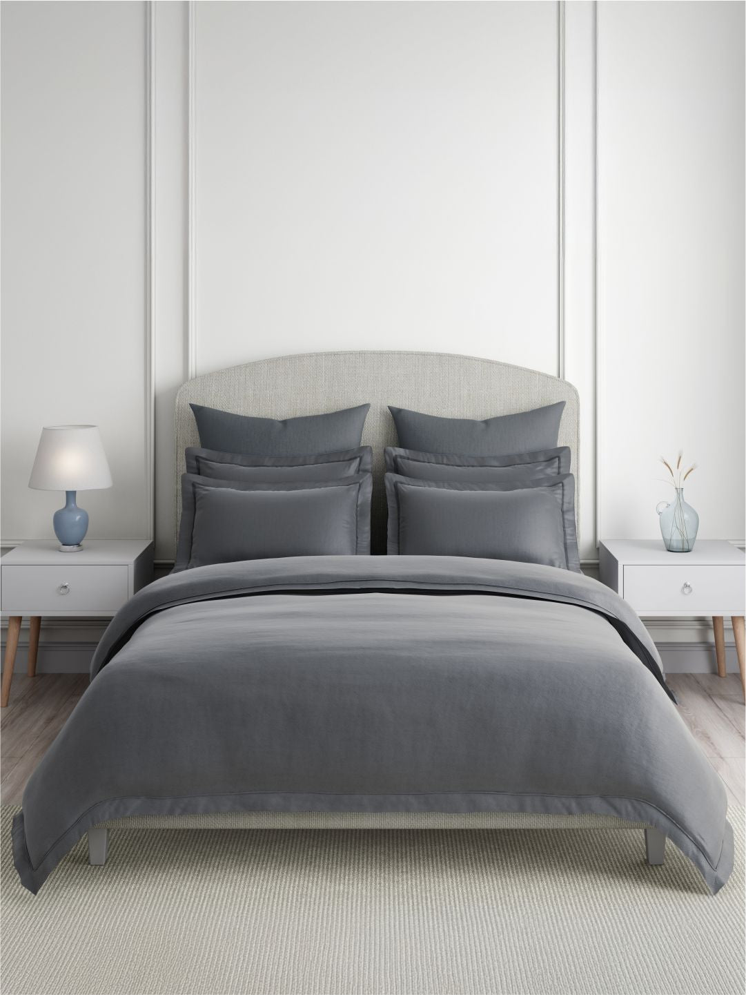 Emblem 100% Cotton 300 TC King Bedsheet with 4 Pillow Covers | Grey Dyed Solid Bedsheet Set
