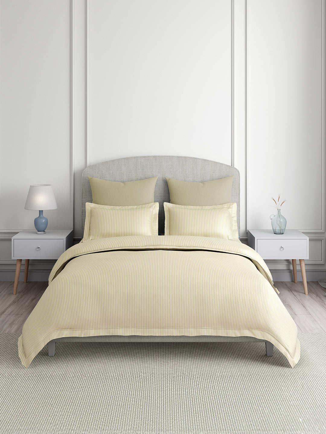 Emblem 100% Cotton 300 TC King Bedsheet with 2 Pillow Covers | Beige Stripes Bedsheet Set
