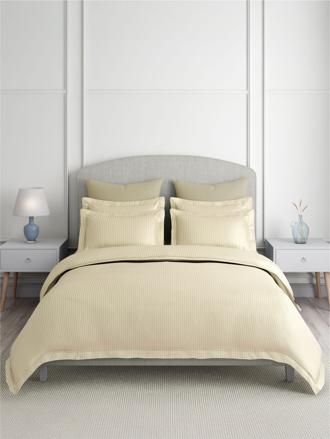 Emblem 100% Cotton 300 TC King Bedsheet with 2 Pillow Covers | Beige Stripes Bedsheet Set