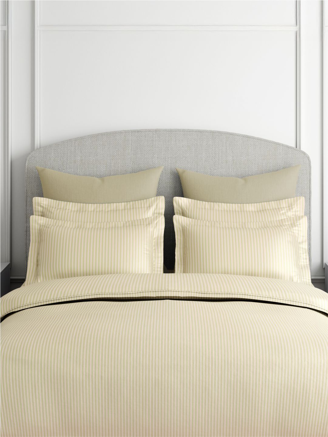 Emblem 100% Cotton 300 TC King Bedsheet with 2 Pillow Covers | Beige Stripes Bedsheet Set